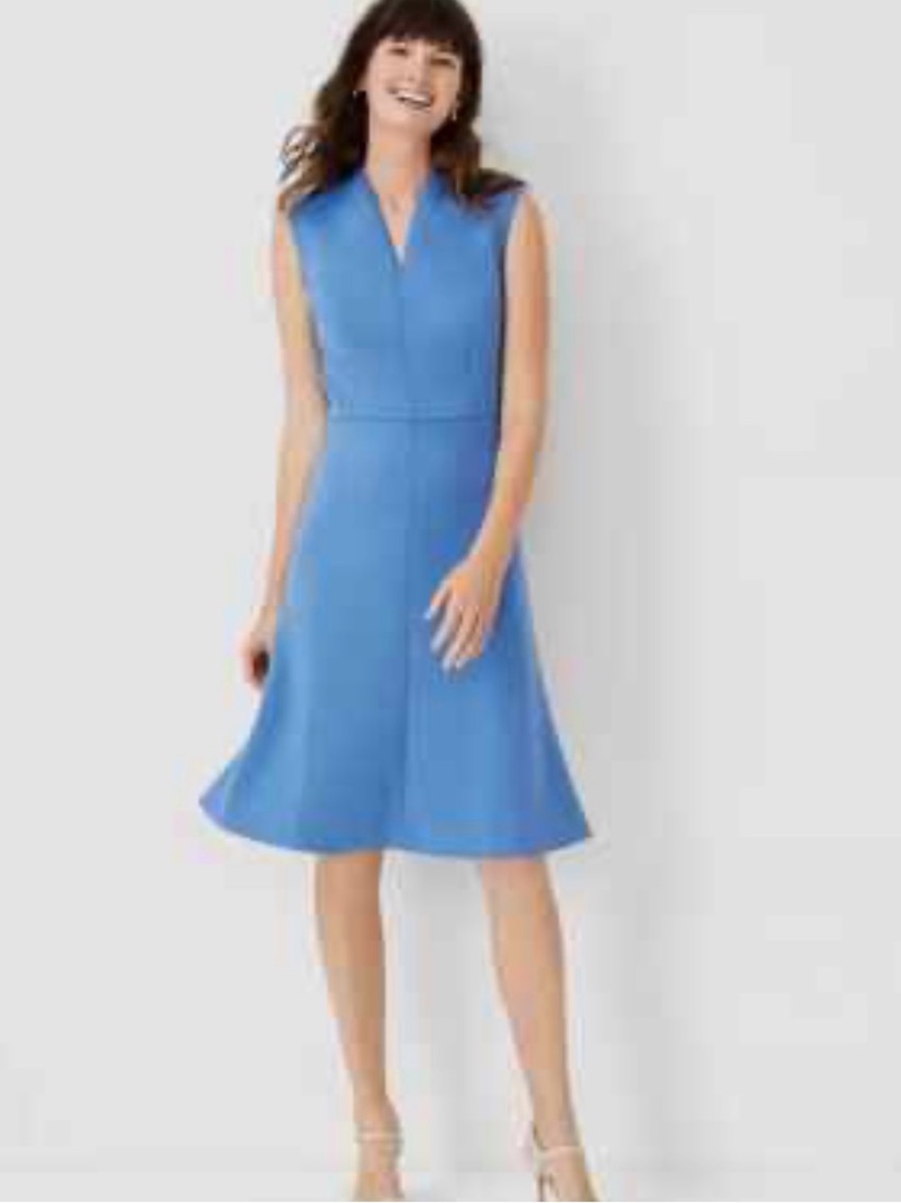 Ann Taylor Sleeveless V-Neck Midi Dress in Blue